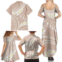 Polynesian Vintage Floral Family Matching Summer Maxi Dress and Hawaiian Shirt Beige Motifs LT7 - Polynesian Pride