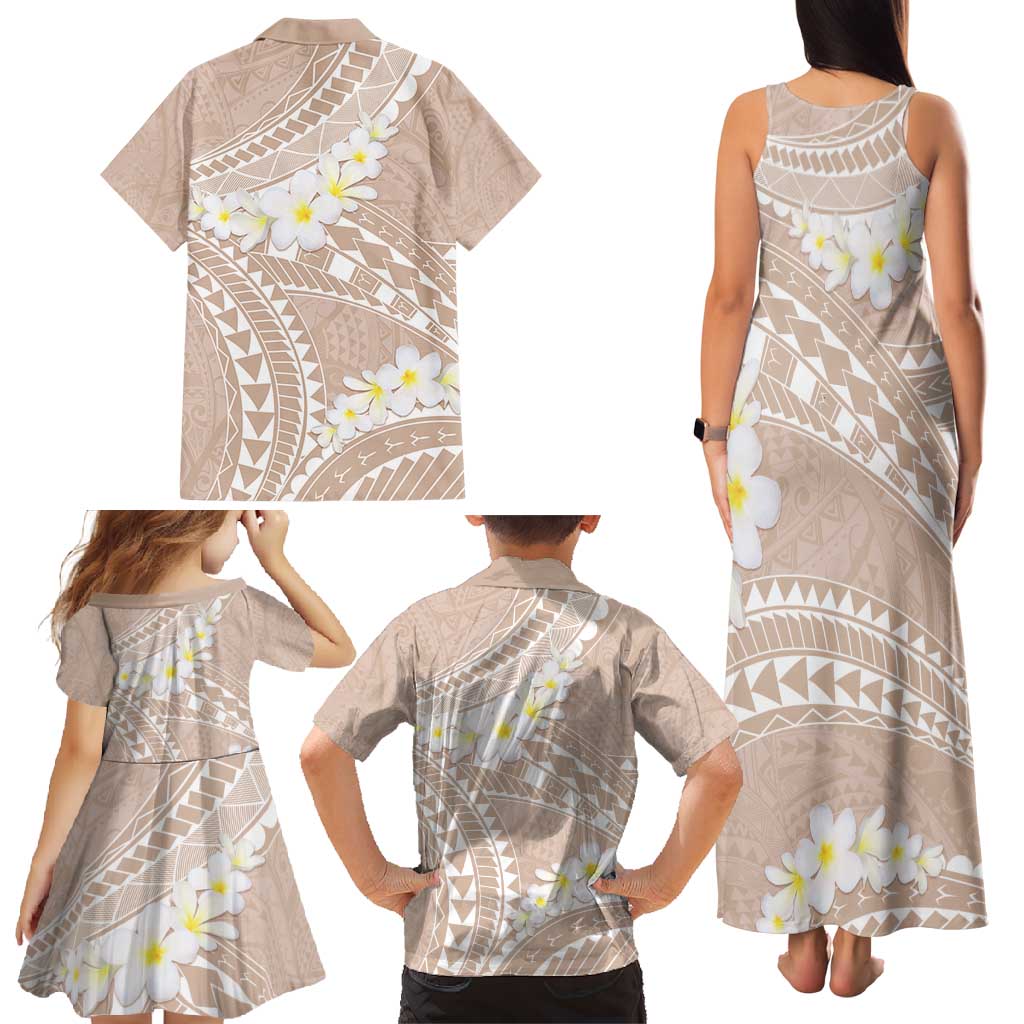 Polynesian Vintage Floral Family Matching Tank Maxi Dress and Hawaiian Shirt Beige Motifs LT7 - Polynesian Pride