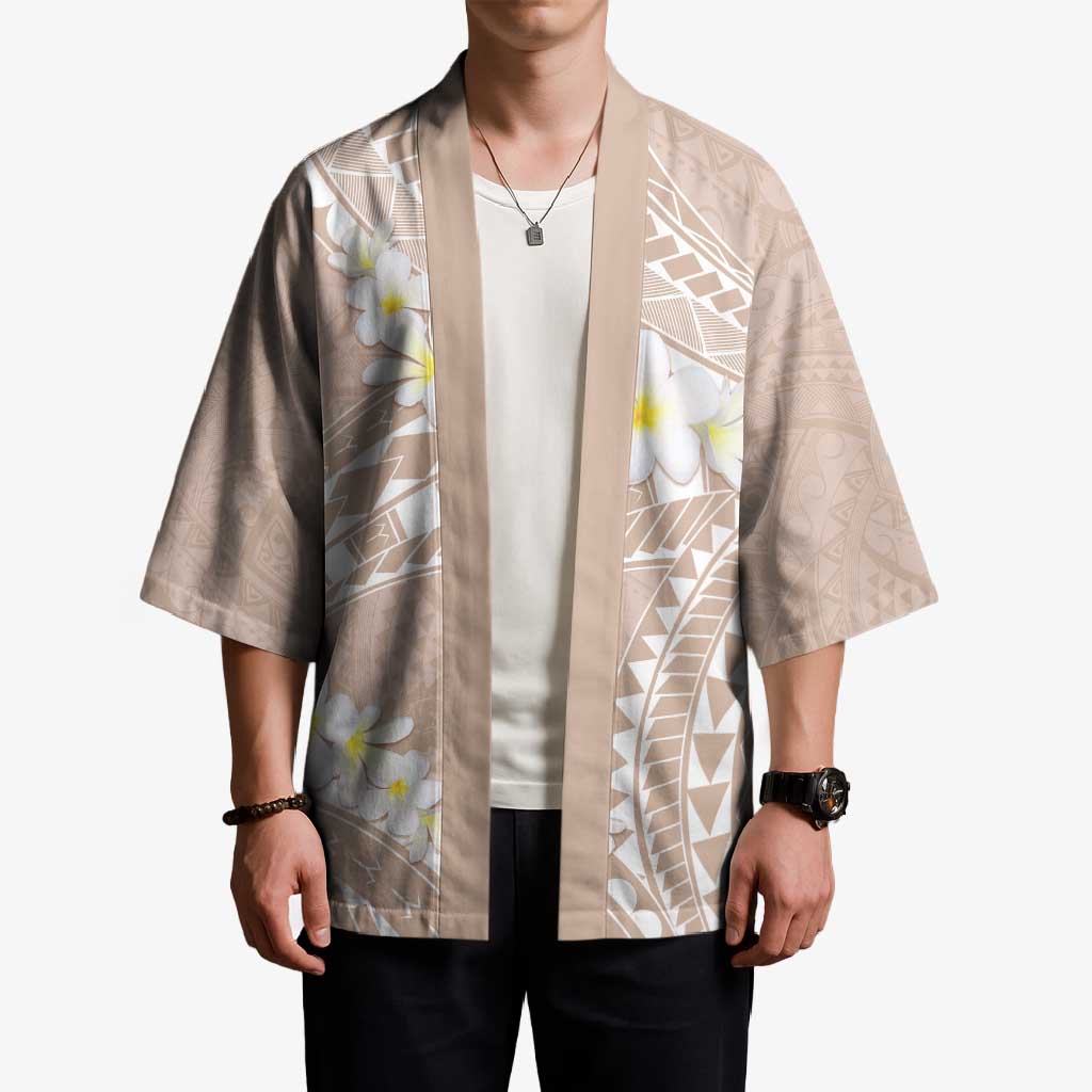 Polynesian Vintage Floral Kimono Beige Motifs - Polynesian Pride