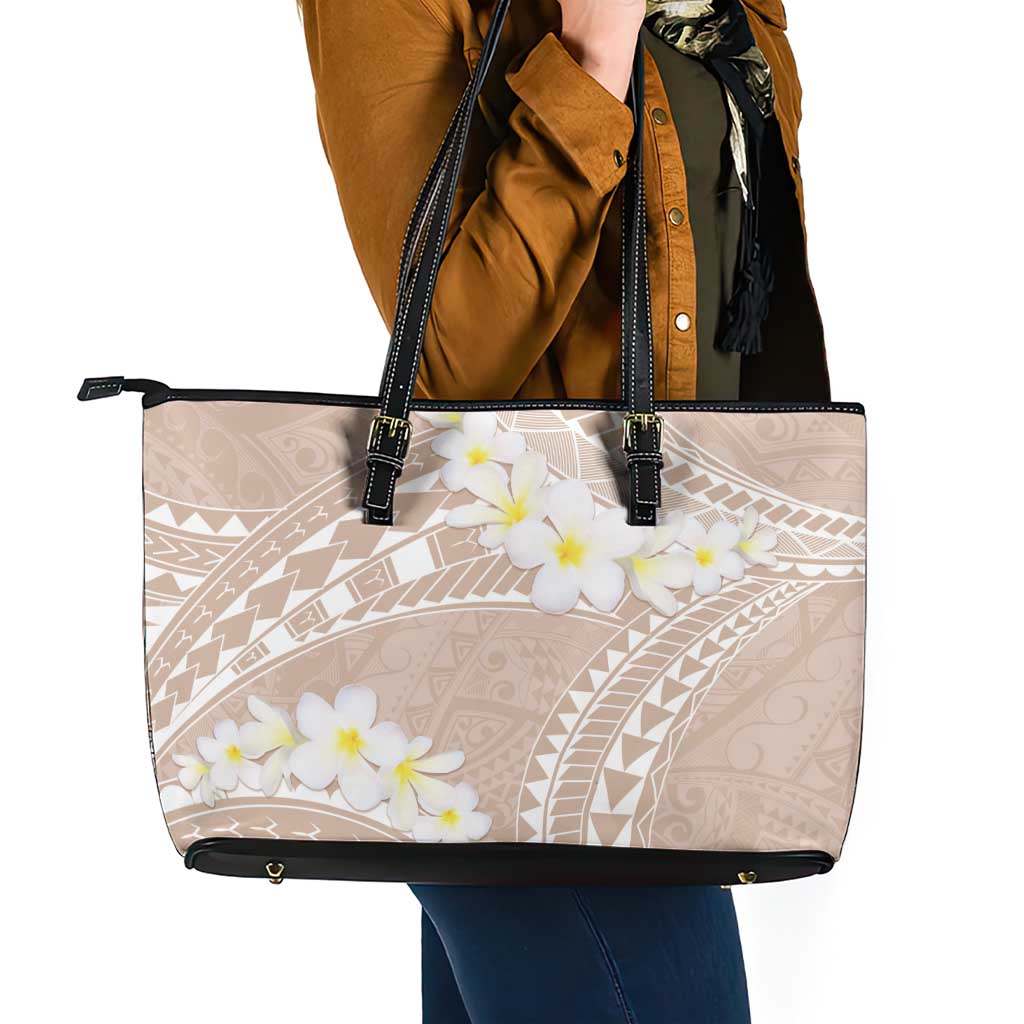 Polynesian Vintage Floral Leather Tote Bag Beige Motifs - Polynesian Pride