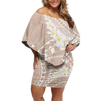 Polynesian Vintage Floral Off Shoulder Short Dress Beige Motifs - Polynesian Pride