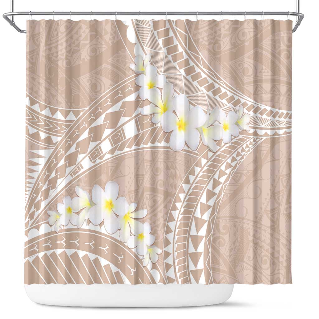Polynesian Vintage Floral Shower Curtain Beige Motifs LT7 Beige - Polynesian Pride