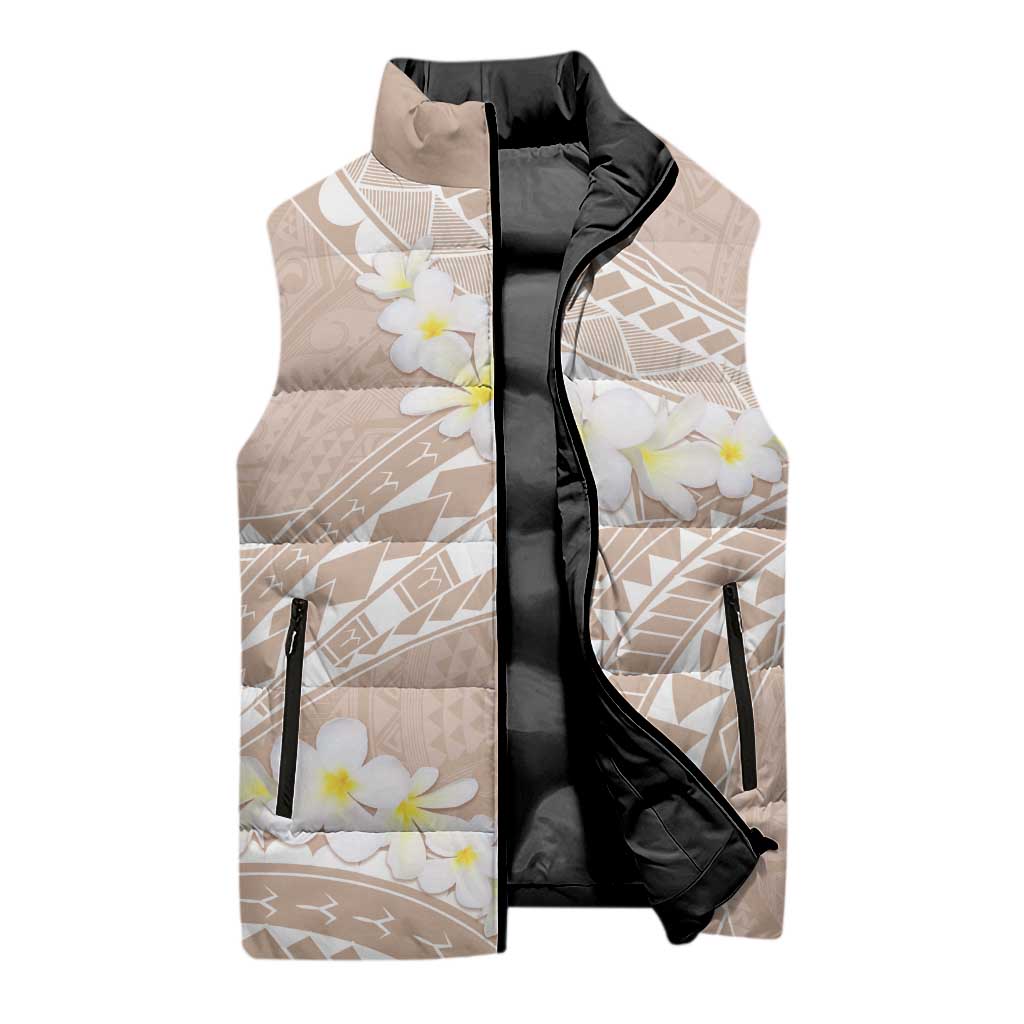 Polynesian Vintage Floral Sleeveless Puffer Jacket Beige Motifs - Polynesian Pride