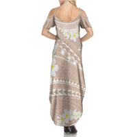 Polynesian Vintage Floral Summer Maxi Dress Beige Motifs LT7 - Polynesian Pride
