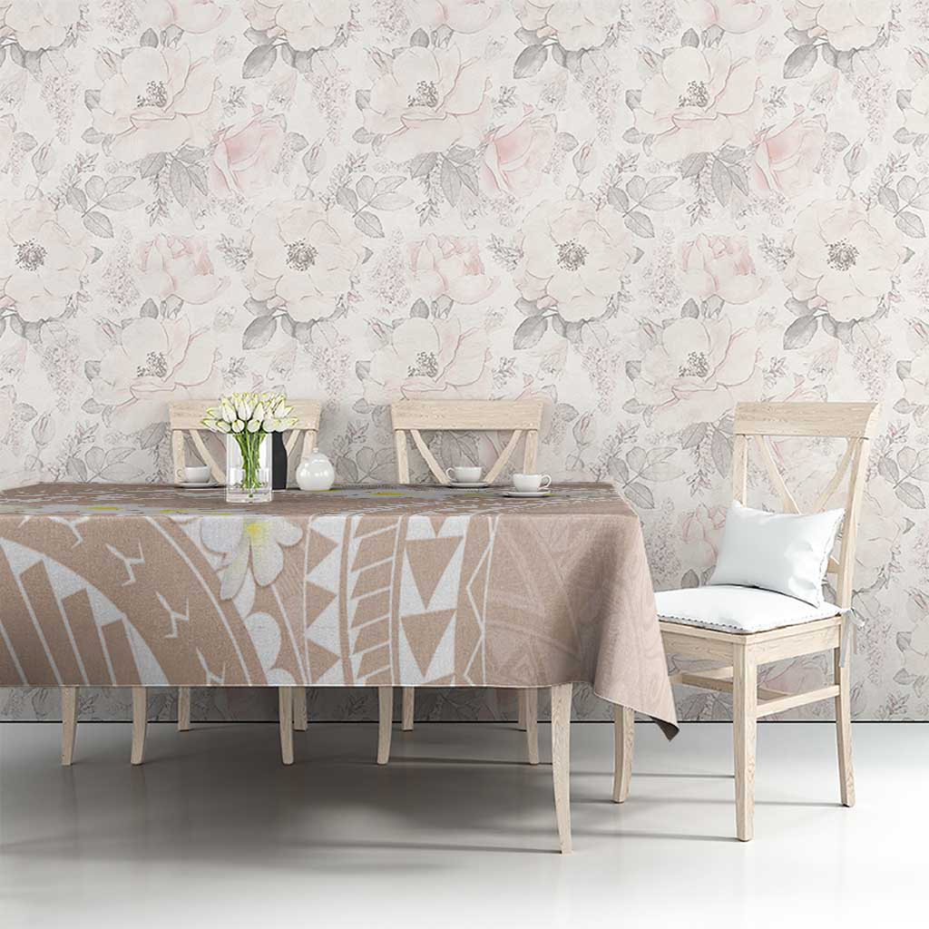 Polynesian Vintage Floral Tablecloth Beige Motifs - Polynesian Pride