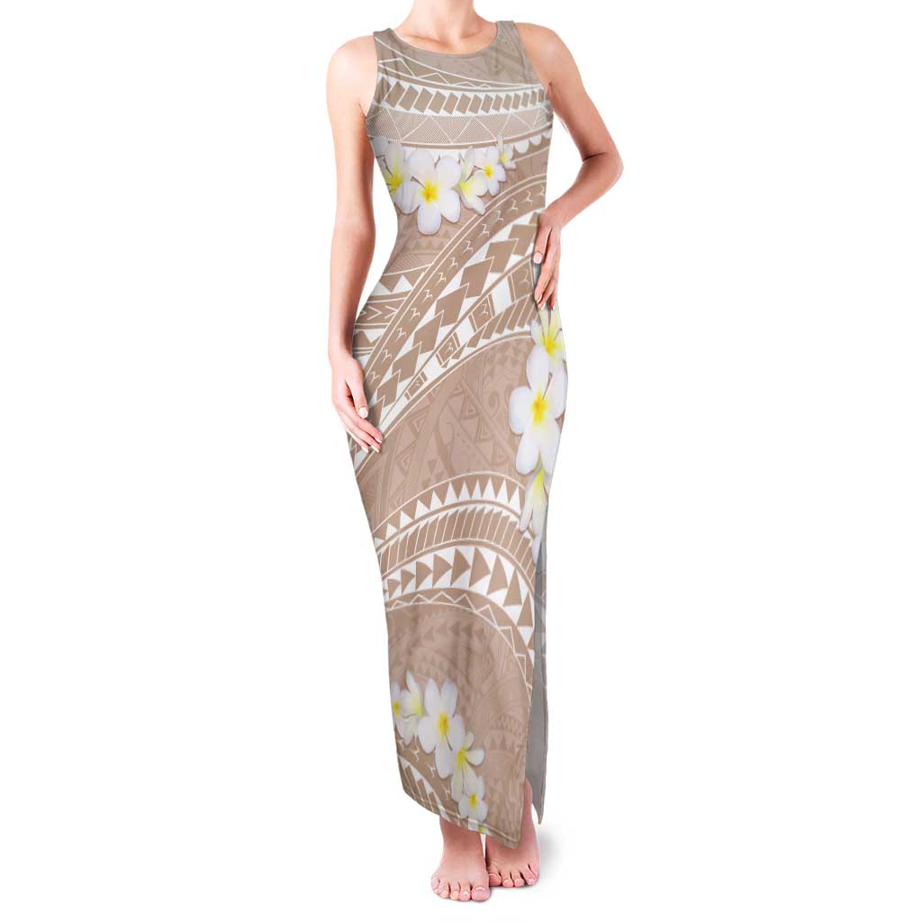 Polynesian Vintage Floral Tank Maxi Dress Beige Motifs - Polynesian Pride