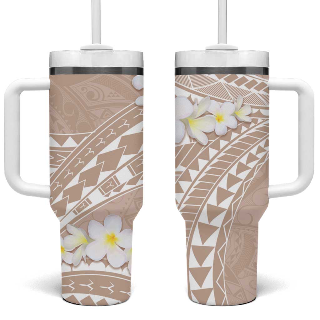 Polynesian Vintage Floral Tumbler With Handle Beige Motifs LT7 One Size: 40 oz Beige - Polynesian Pride