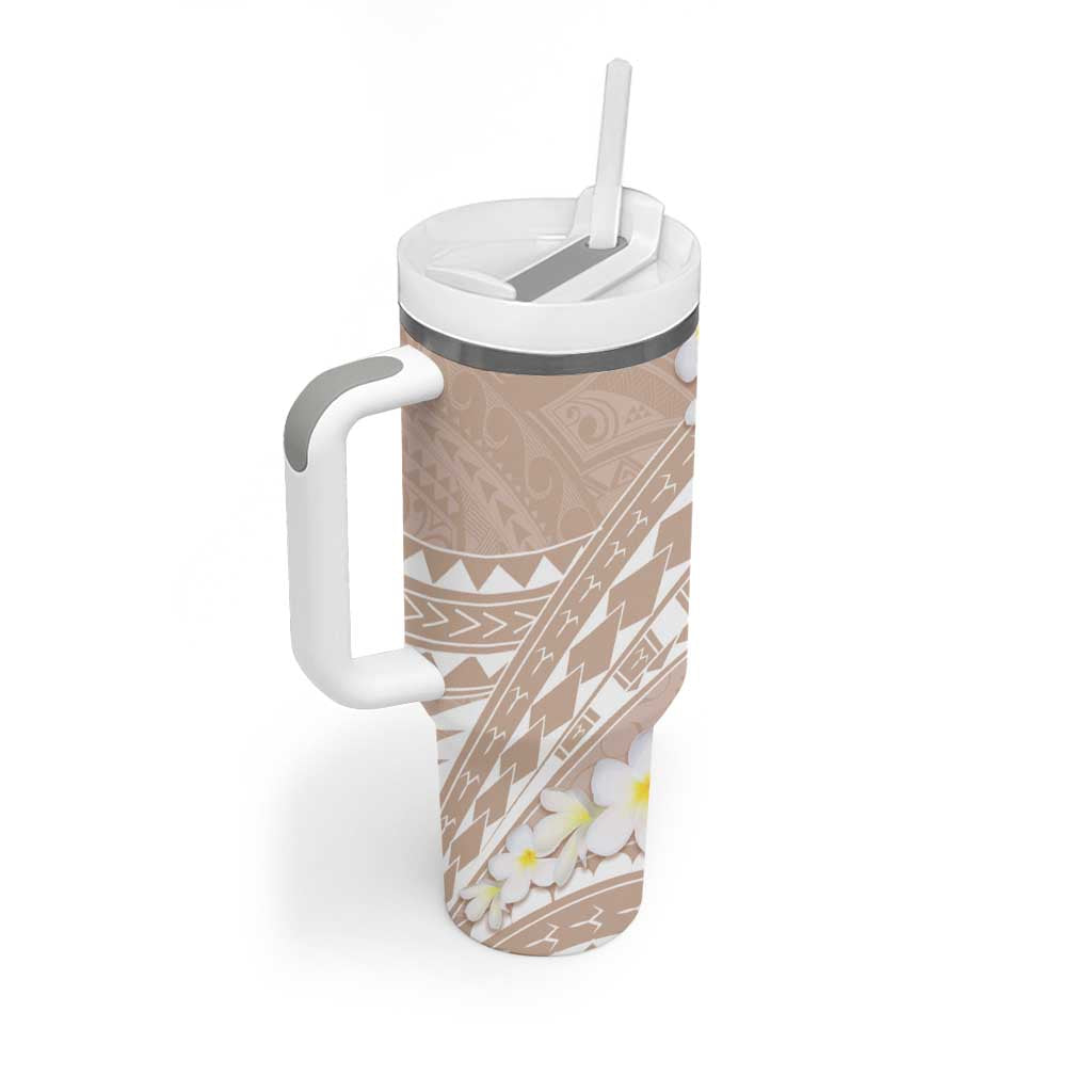 Polynesian Vintage Floral Tumbler With Handle Beige Motifs LT7 - Polynesian Pride