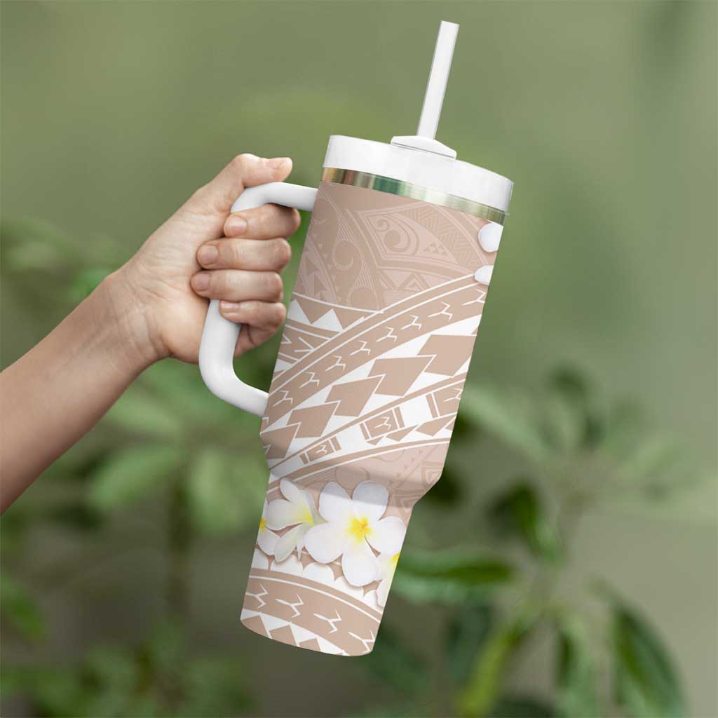 Polynesian Vintage Floral Tumbler With Handle Beige Motifs LT7 - Polynesian Pride