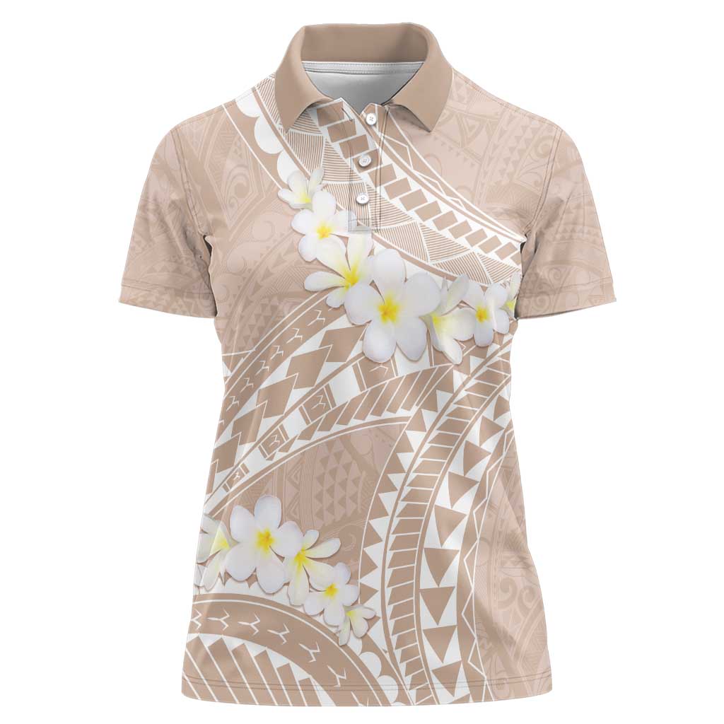 Polynesian Vintage Floral Women Polo Shirt Beige Motifs LT7 Female Beige - Polynesian Pride