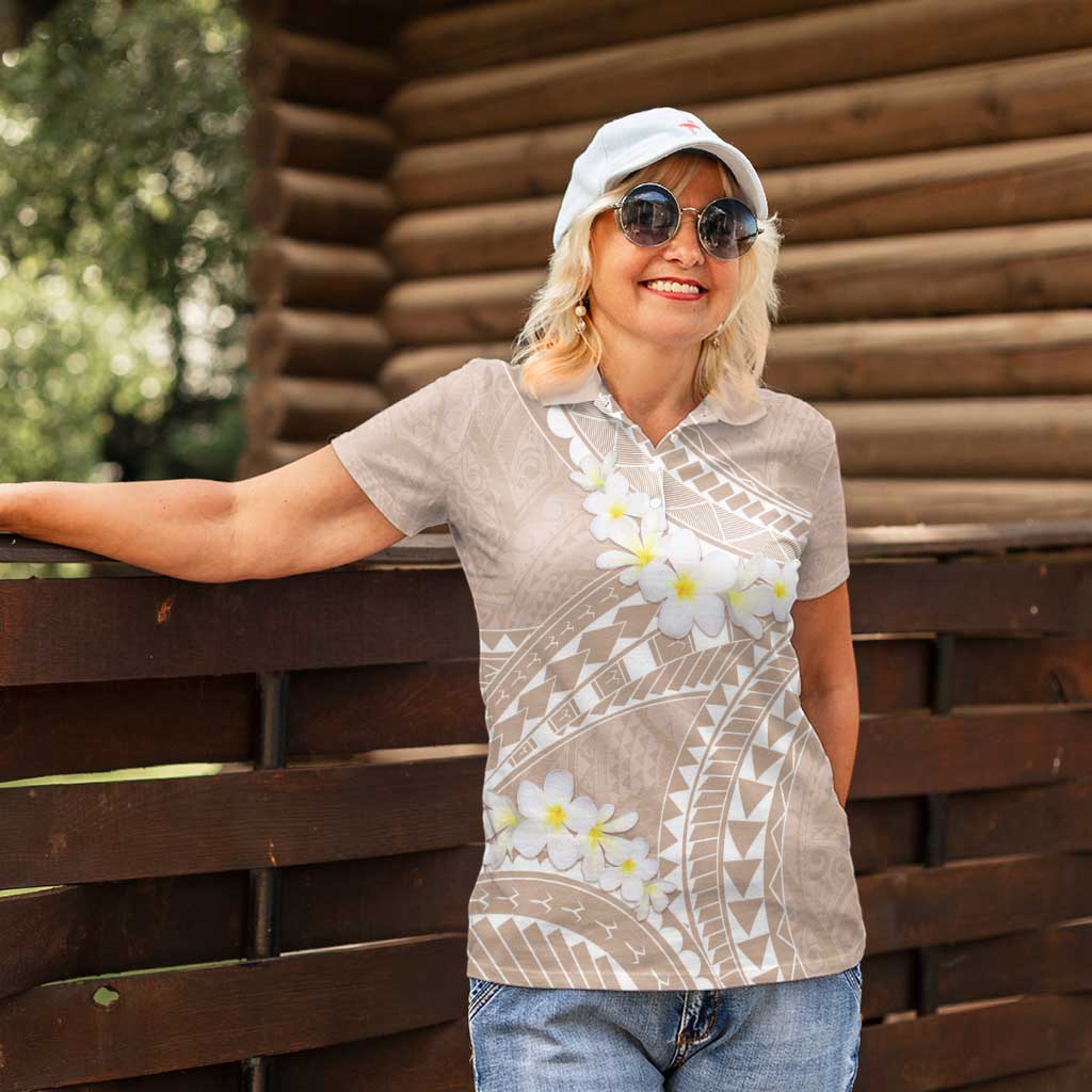 Polynesian Vintage Floral Women Polo Shirt Beige Motifs - Polynesian Pride