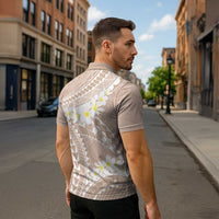 Polynesian Vintage Floral Zipper Polo Shirt Beige Motifs - Polynesian Pride