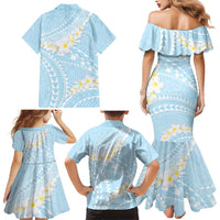 Polynesian Vintage Floral Family Matching Mermaid Dress and Hawaiian Shirt Azure Motifs LT7 - Polynesian Pride