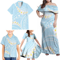 Polynesian Vintage Floral Family Matching Off Shoulder Maxi Dress and Hawaiian Shirt Azure Motifs LT7 - Polynesian Pride