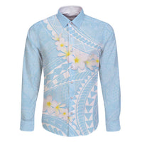 Polynesian Vintage Floral Family Matching Off Shoulder Maxi Dress and Hawaiian Shirt Azure Motifs LT7 Dad's Shirt - Long Sleeve Azure - Polynesian Pride