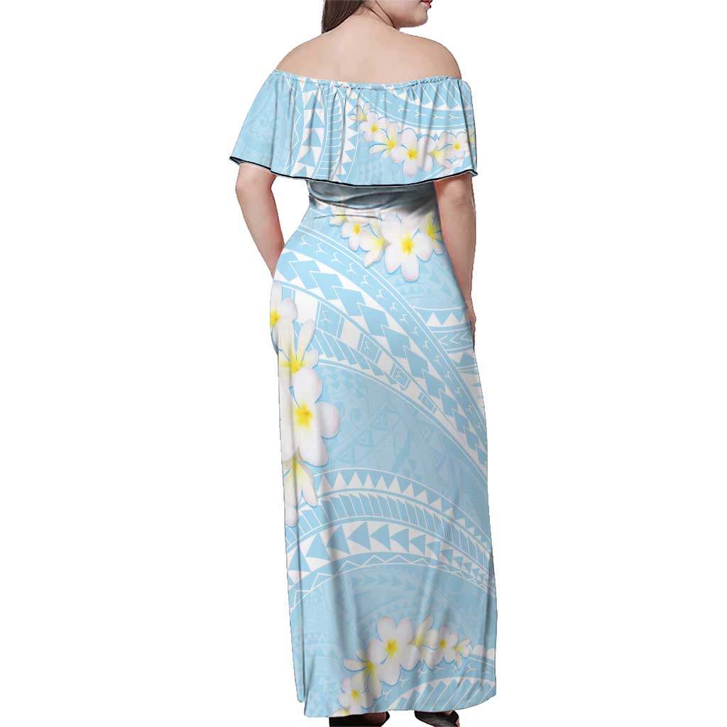 Polynesian Vintage Floral Family Matching Off Shoulder Maxi Dress and Hawaiian Shirt Azure Motifs LT7 - Polynesian Pride