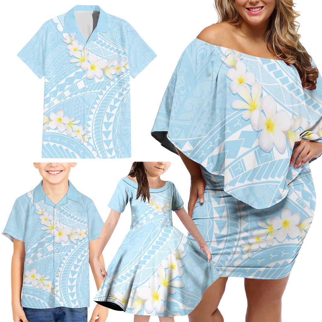 Polynesian Vintage Floral Family Matching Off Shoulder Short Dress and Hawaiian Shirt Azure Motifs LT7 - Polynesian Pride