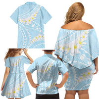Polynesian Vintage Floral Family Matching Off Shoulder Short Dress and Hawaiian Shirt Azure Motifs LT7 - Polynesian Pride
