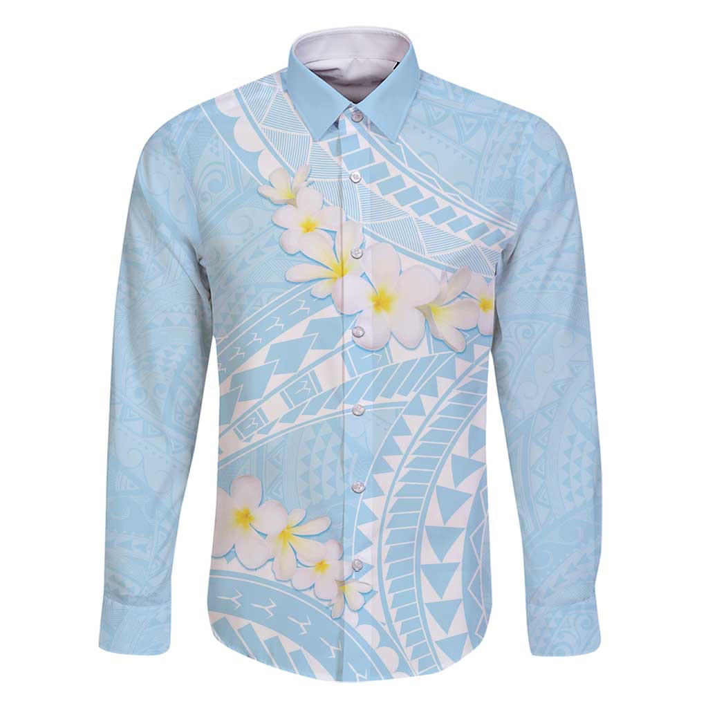 Polynesian Vintage Floral Family Matching Off Shoulder Short Dress and Hawaiian Shirt Azure Motifs LT7 Dad's Shirt - Long Sleeve Azure - Polynesian Pride