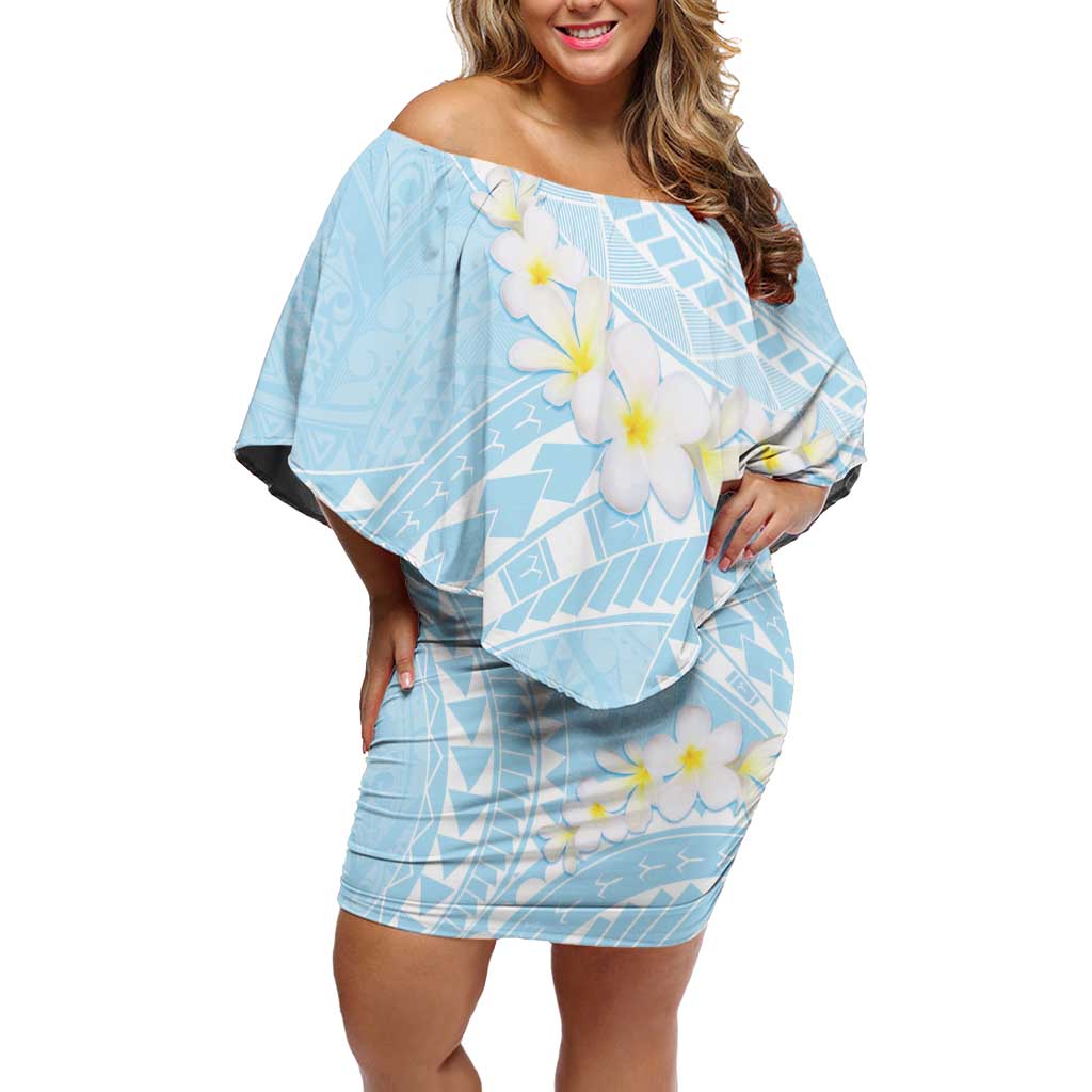Polynesian Vintage Floral Family Matching Off Shoulder Short Dress and Hawaiian Shirt Azure Motifs LT7 Mom's Dress Azure - Polynesian Pride