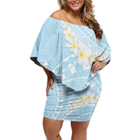 Polynesian Vintage Floral Family Matching Off Shoulder Short Dress and Hawaiian Shirt Azure Motifs LT7 Mom's Dress Azure - Polynesian Pride
