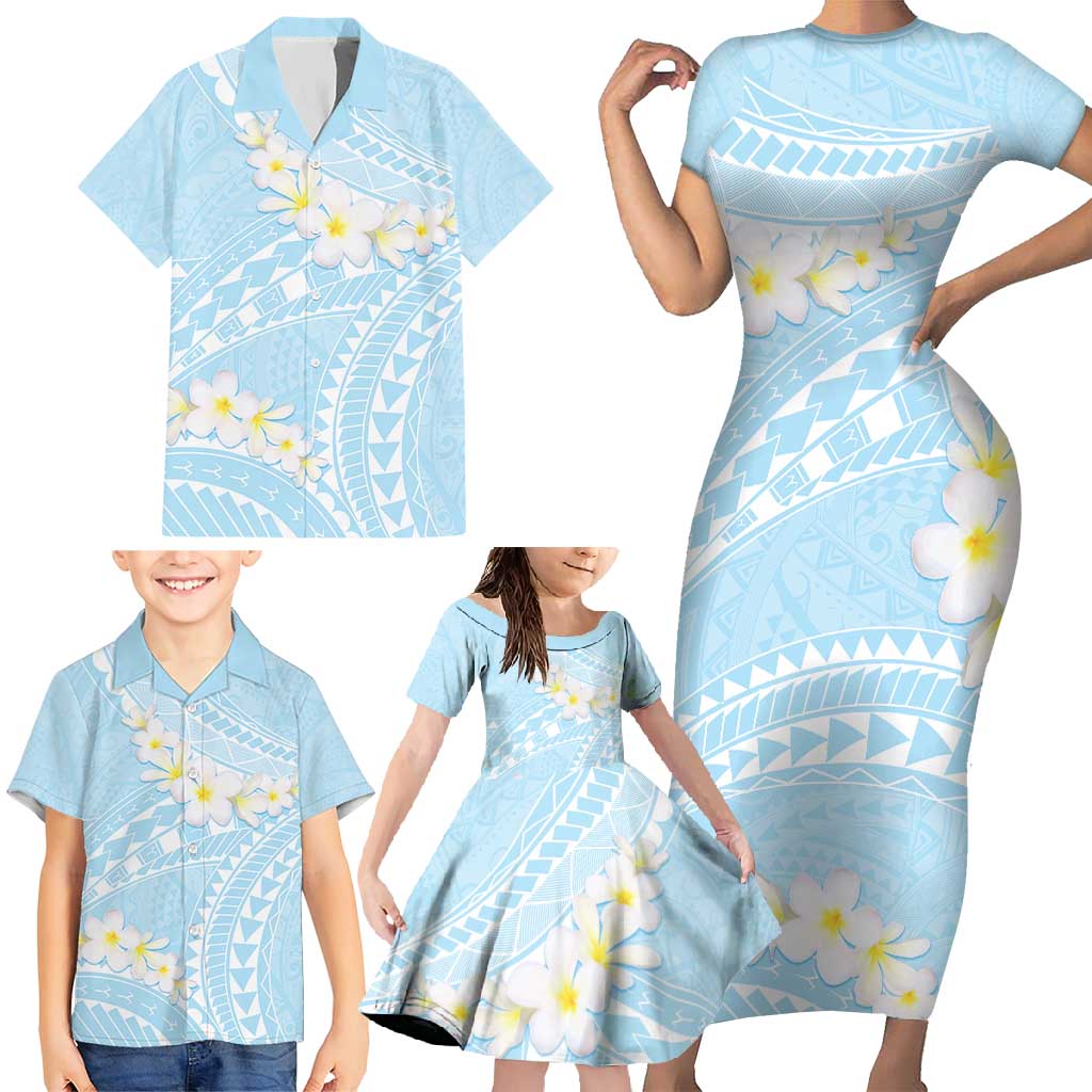 Polynesian Vintage Floral Family Matching Short Sleeve Bodycon Dress and Hawaiian Shirt Azure Motifs LT7 - Polynesian Pride