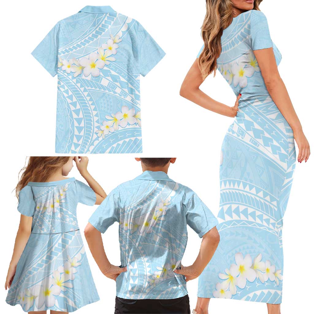 Polynesian Vintage Floral Family Matching Short Sleeve Bodycon Dress and Hawaiian Shirt Azure Motifs LT7 - Polynesian Pride
