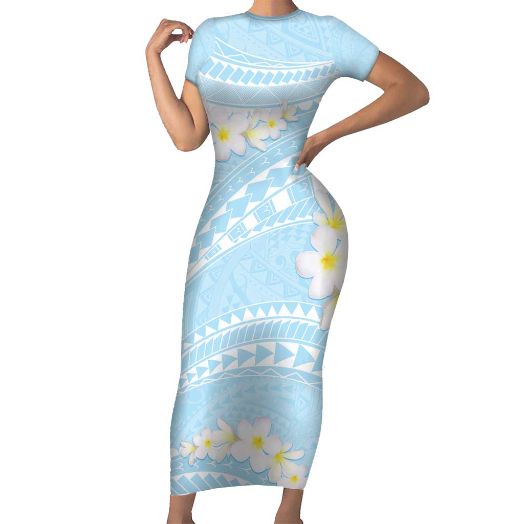 Polynesian Vintage Floral Family Matching Short Sleeve Bodycon Dress and Hawaiian Shirt Azure Motifs LT7 Mom's Dress Azure - Polynesian Pride
