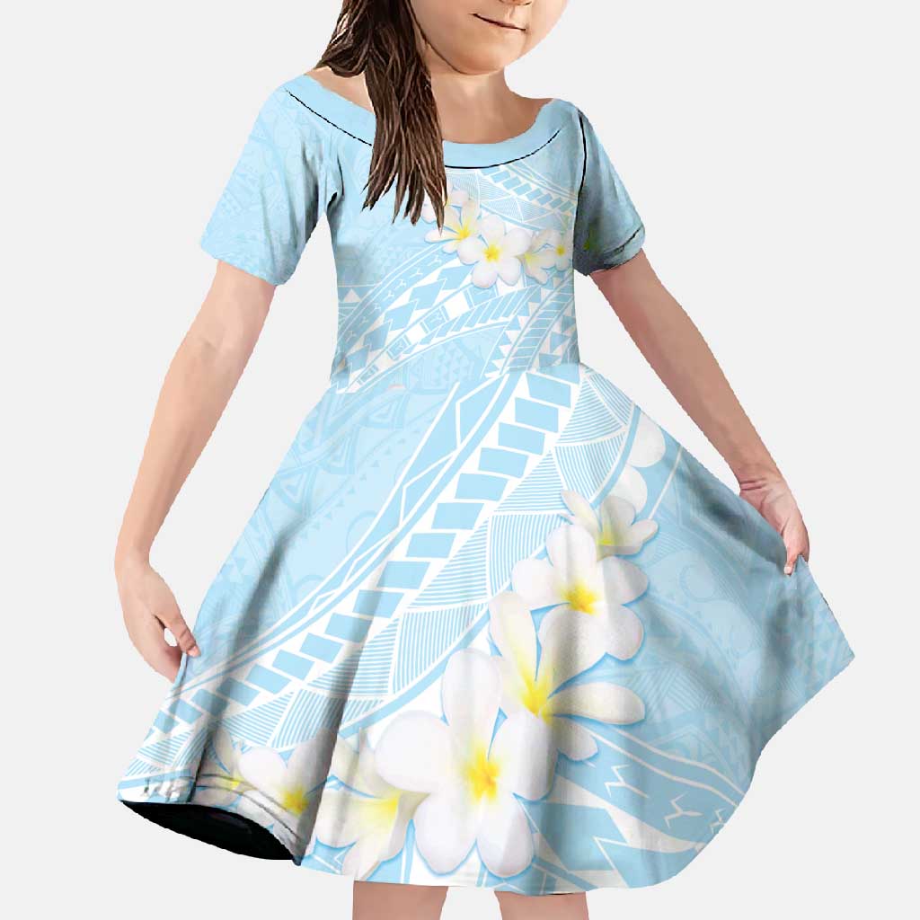 Polynesian Vintage Floral Family Matching Summer Maxi Dress and Hawaiian Shirt Azure Motifs LT7 Daughter's Dress Azure - Polynesian Pride