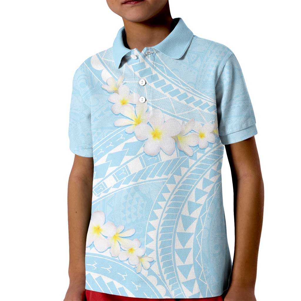 Polynesian Vintage Floral Kid Polo Shirt Azure Motifs LT7 Kid Azure - Polynesian Pride