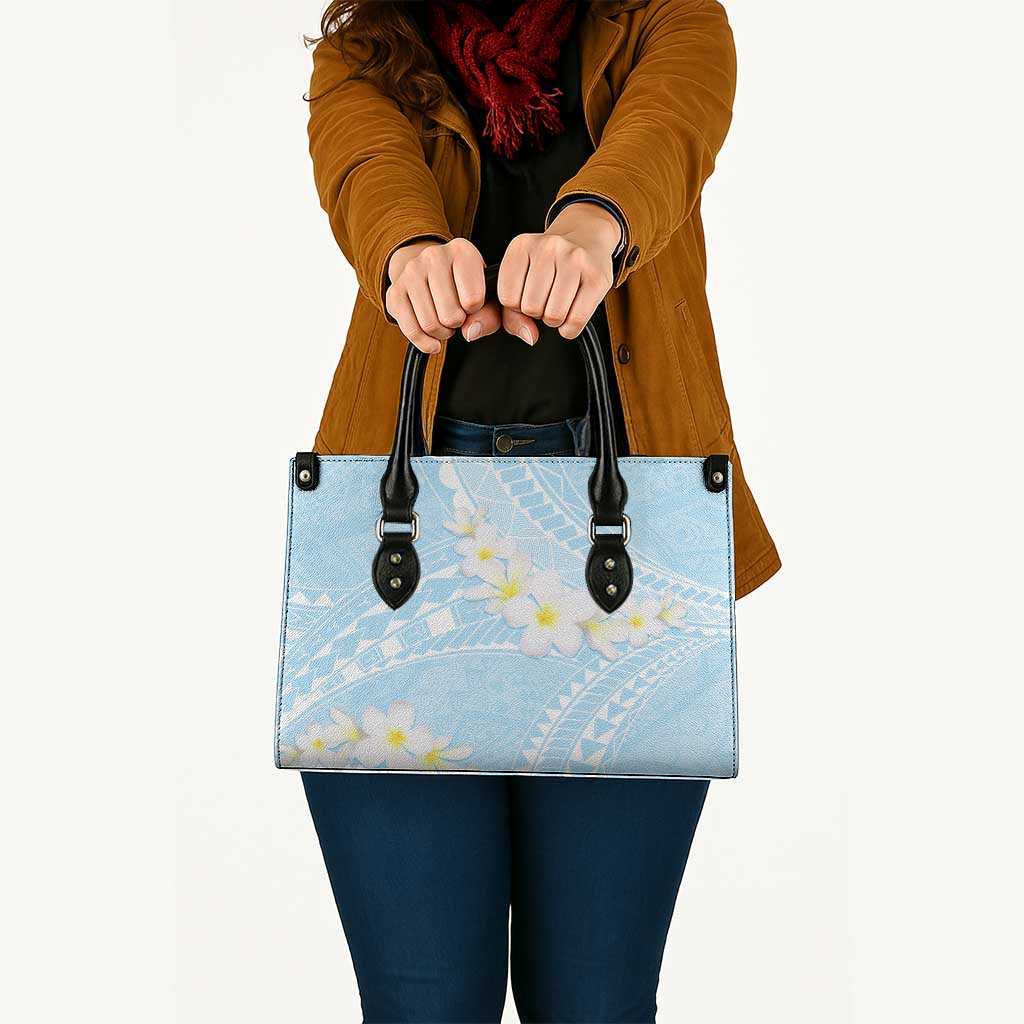 Polynesian Vintage Floral Leather Bag Azure Motifs - Polynesian Pride