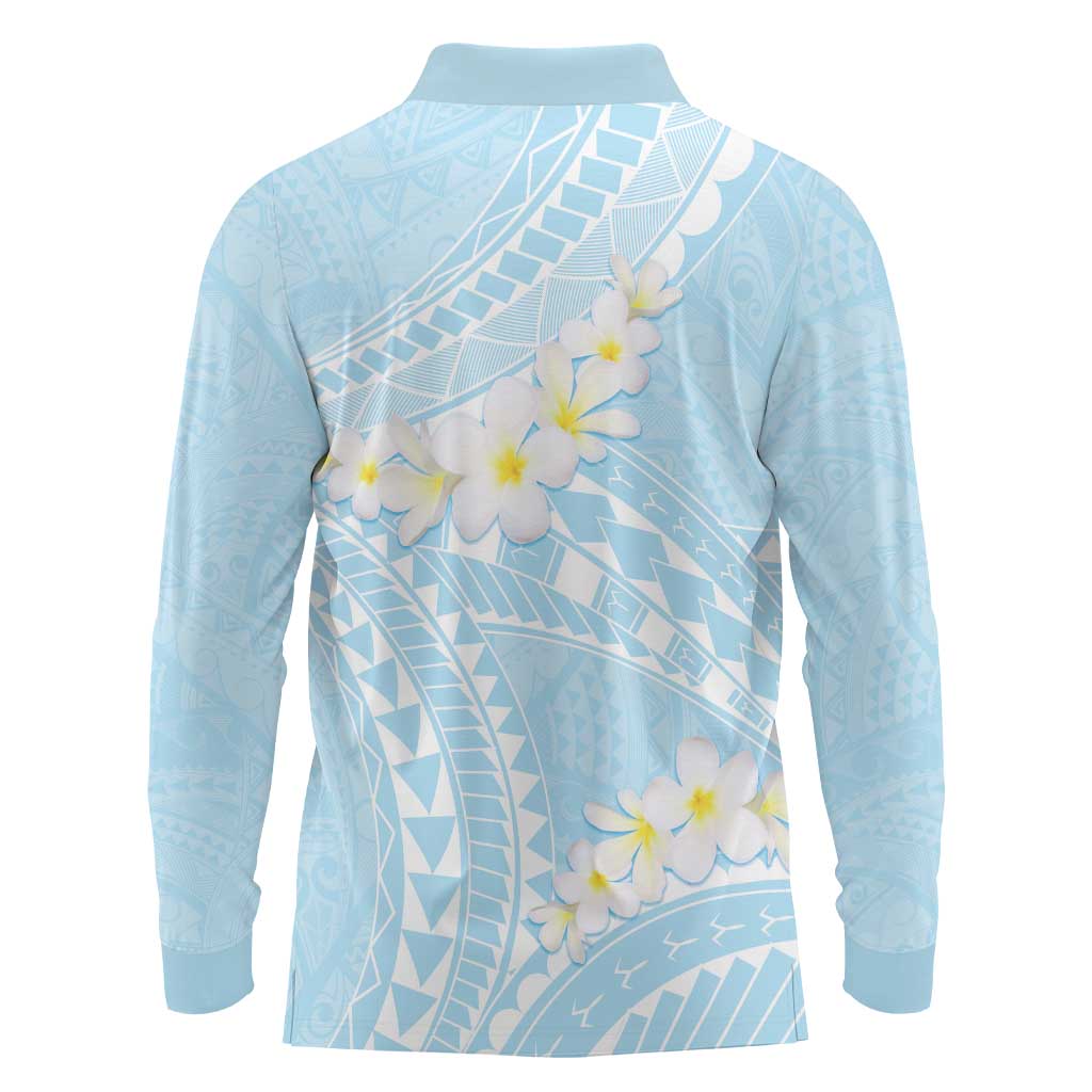 Polynesian Vintage Floral Long Sleeve Polo Shirt Azure Motifs - Polynesian Pride