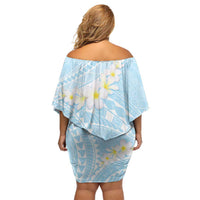 Polynesian Vintage Floral Off Shoulder Short Dress Azure Motifs - Polynesian Pride