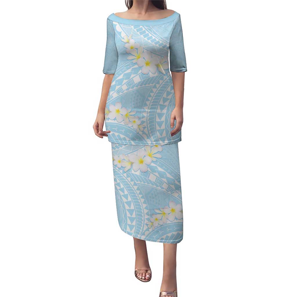 Polynesian Vintage Floral Puletasi Azure Motifs - Polynesian Pride
