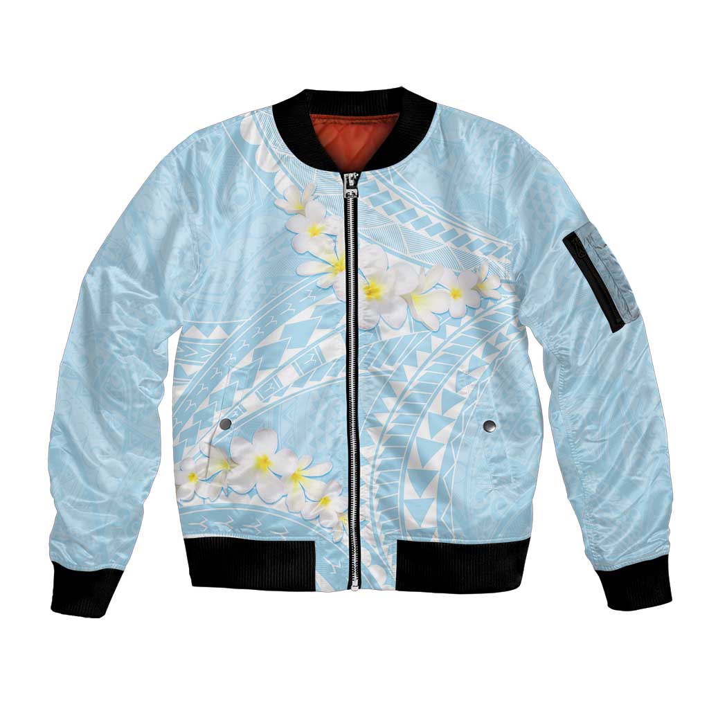 Polynesian Vintage Floral Sleeve Zip Bomber Jacket Azure Motifs - Polynesian Pride