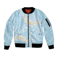 Polynesian Vintage Floral Sleeve Zip Bomber Jacket Azure Motifs - Polynesian Pride
