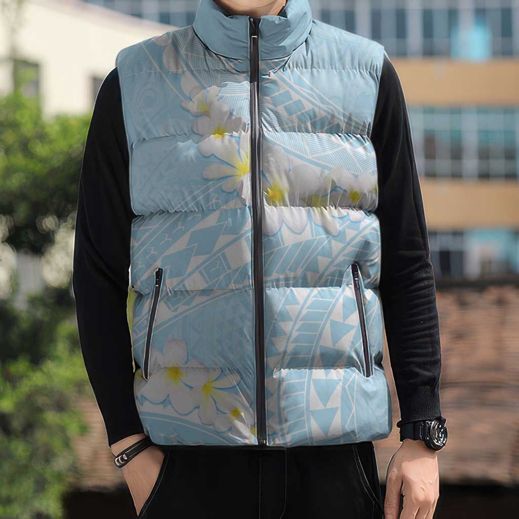 Polynesian Vintage Floral Sleeveless Puffer Jacket Azure Motifs - Polynesian Pride