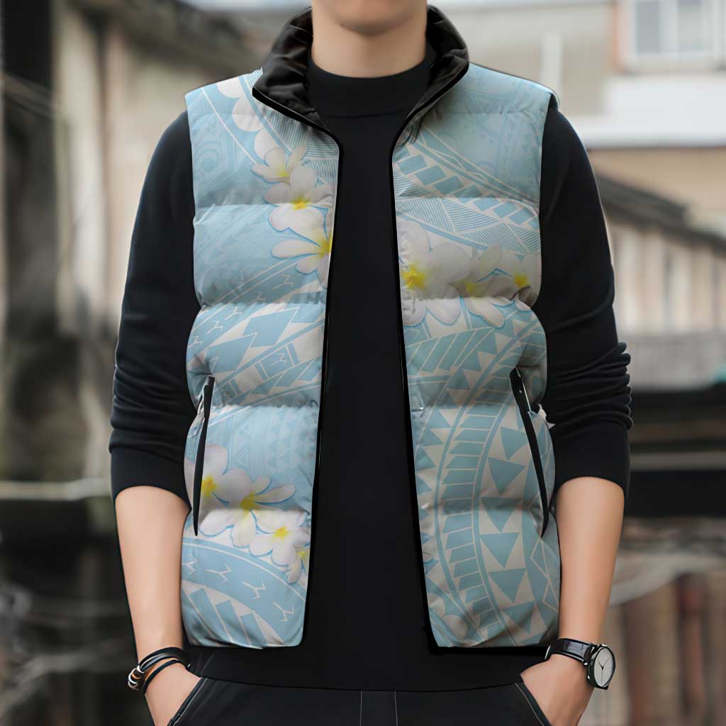 Polynesian Vintage Floral Sleeveless Puffer Jacket Azure Motifs - Polynesian Pride