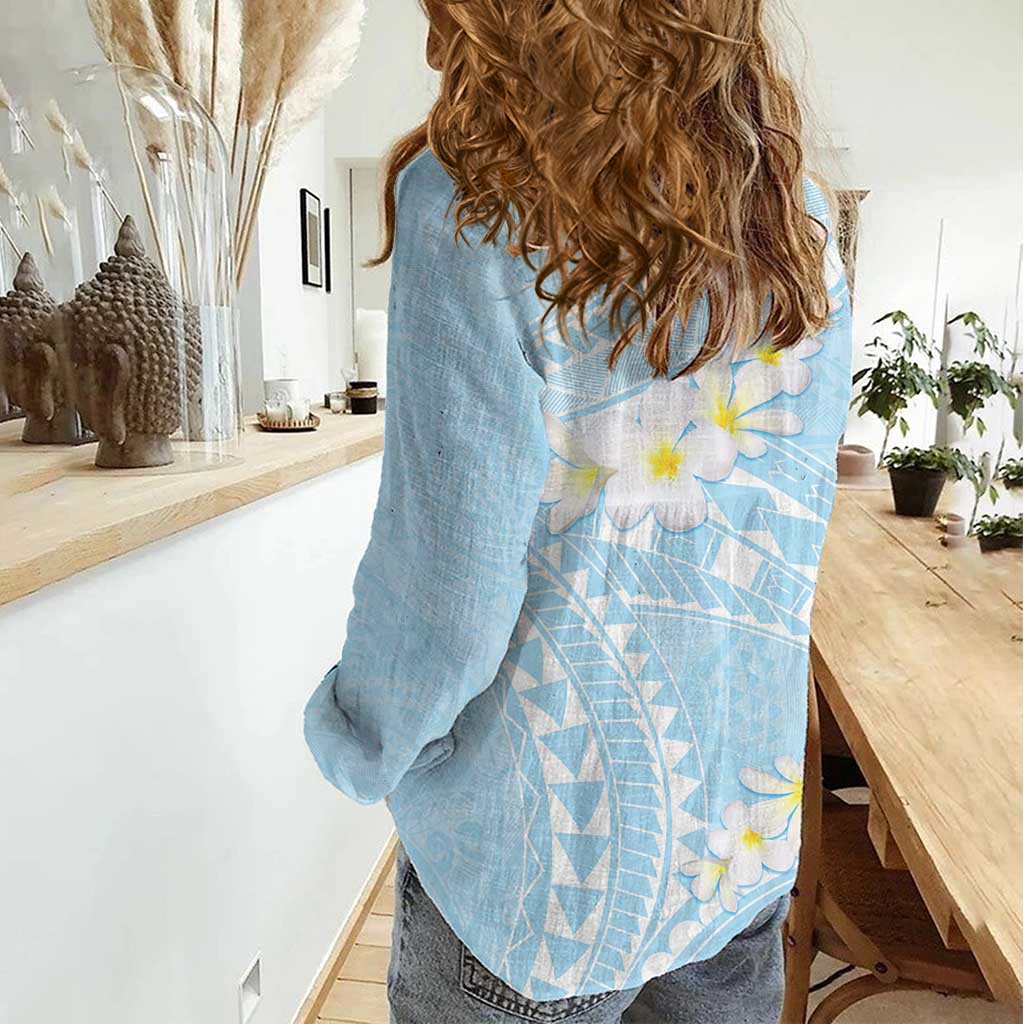 Polynesian Vintage Floral Women Casual Shirt Azure Motifs - Polynesian Pride