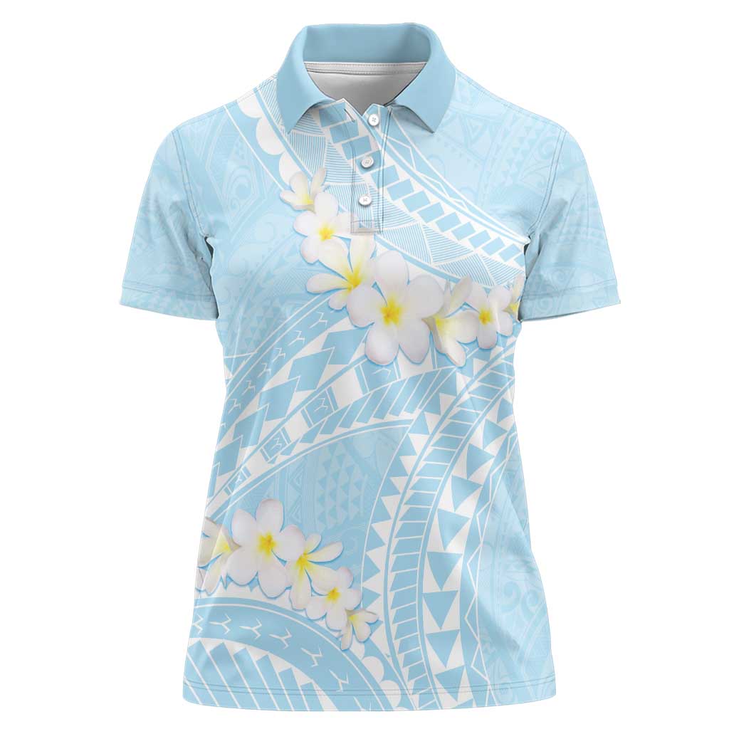 Polynesian Vintage Floral Women Polo Shirt Azure Motifs LT7 Female Azure - Polynesian Pride