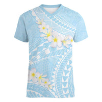 Polynesian Vintage Floral Women V-Neck T-Shirt Azure Motifs - Polynesian Pride