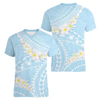 Polynesian Vintage Floral Women V-Neck T-Shirt Azure Motifs - Polynesian Pride