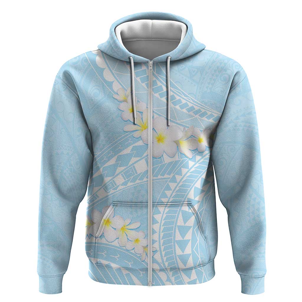 Polynesian Vintage Floral Zip Hoodie Azure Motifs LT7 Zip Hoodie Azure - Polynesian Pride