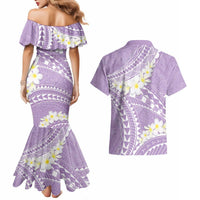 Polynesian Vintage Floral Couples Matching Mermaid Dress and Hawaiian Shirt Lavender Motifs LT7 - Polynesian Pride