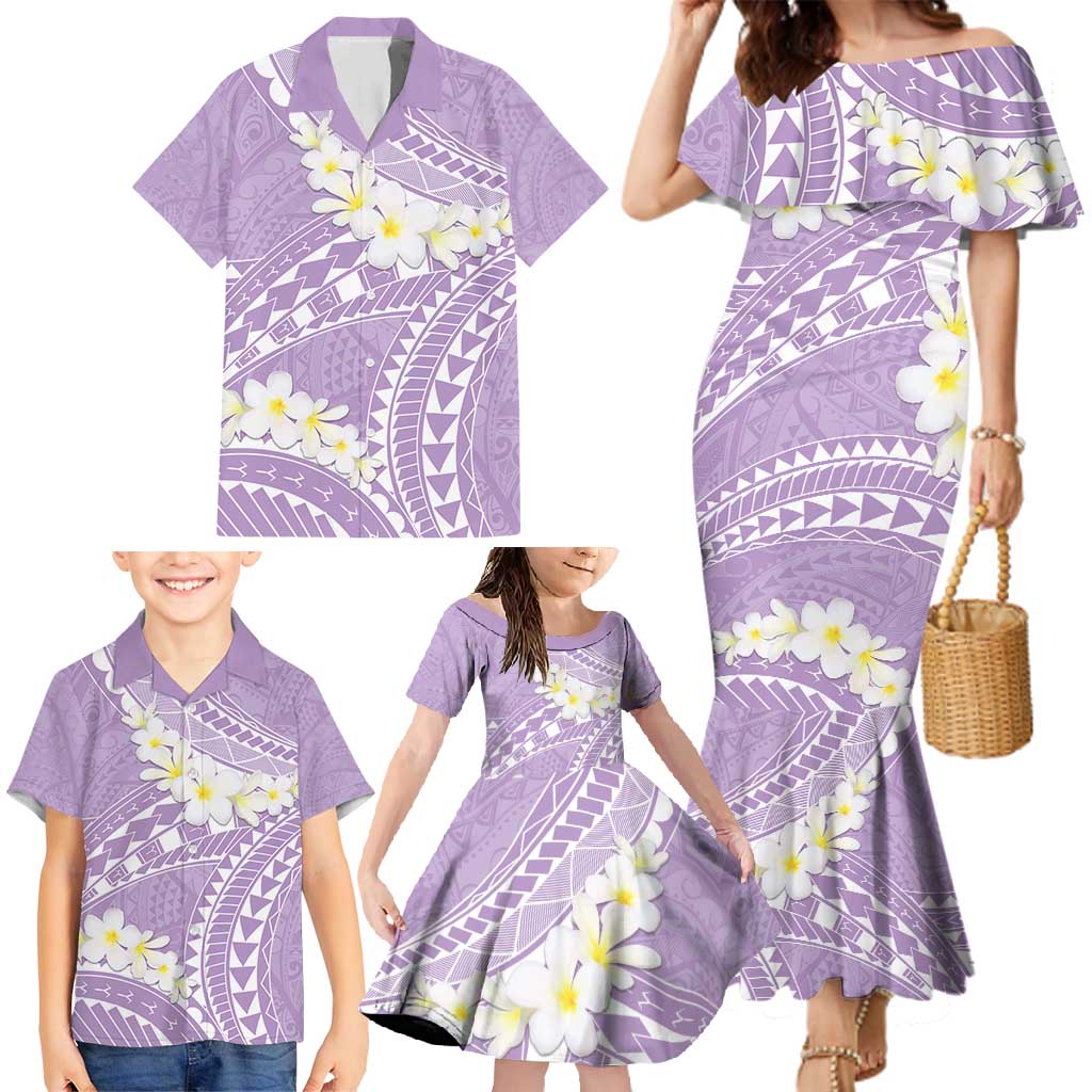 Polynesian Vintage Floral Family Matching Mermaid Dress and Hawaiian Shirt Lavender Motifs LT7 - Polynesian Pride