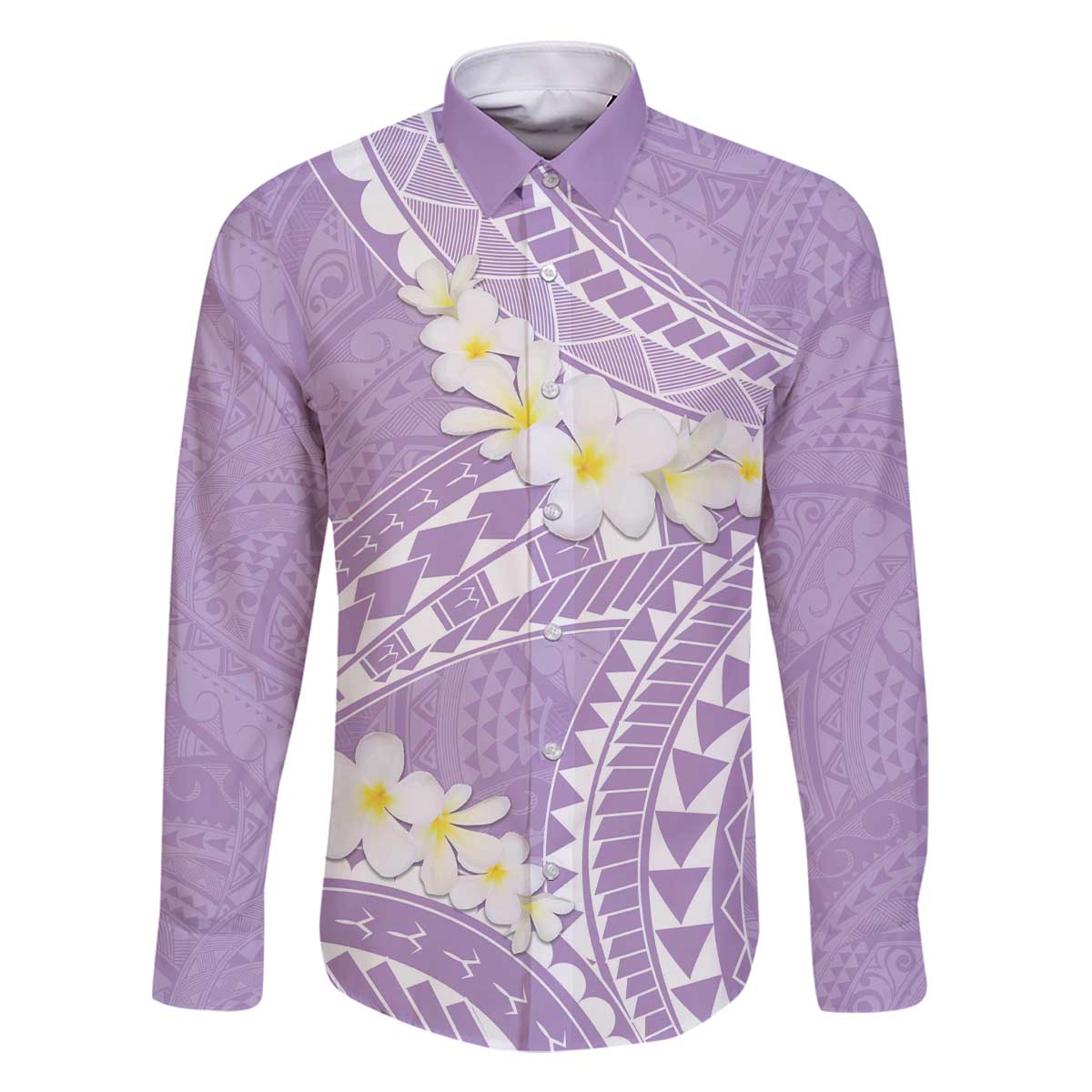 Polynesian Vintage Floral Family Matching Off The Shoulder Long Sleeve Dress and Hawaiian Shirt Lavender Motifs LT7 Dad's Shirt - Long Sleeve Lavender - Polynesian Pride