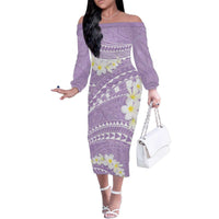 Polynesian Vintage Floral Family Matching Off The Shoulder Long Sleeve Dress and Hawaiian Shirt Lavender Motifs LT7 Mom's Dress Lavender - Polynesian Pride