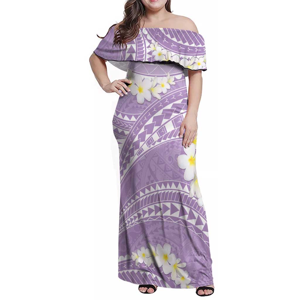 Polynesian Vintage Floral Family Matching Off Shoulder Maxi Dress and Hawaiian Shirt Lavender Motifs LT7 Mom's Dress Lavender - Polynesian Pride