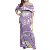 Polynesian Vintage Floral Family Matching Off Shoulder Maxi Dress and Hawaiian Shirt Lavender Motifs LT7 Mom's Dress Lavender - Polynesian Pride