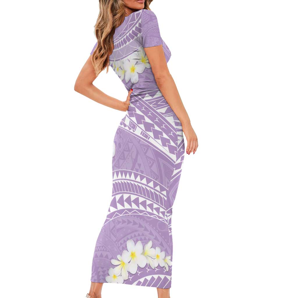 Polynesian Vintage Floral Family Matching Short Sleeve Bodycon Dress and Hawaiian Shirt Lavender Motifs LT7 - Polynesian Pride